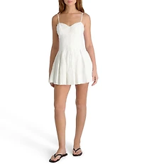 French Connection Svea Floral Eyelet Sweetheart Neck Sleeveless Fit and Flare Mini Dress