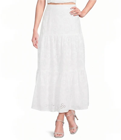 French Connection Svea Floral Eyelet Tiered Coordinating A-Line Maxi Skirt