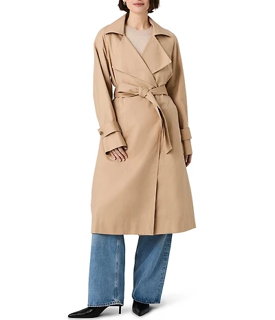 French Connection Trench Twill Collared Long Raglan Sleeve Trench Coat