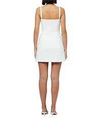 French Connection Whisper Square Neck Sleeveless Bow Slit Mini Dress
