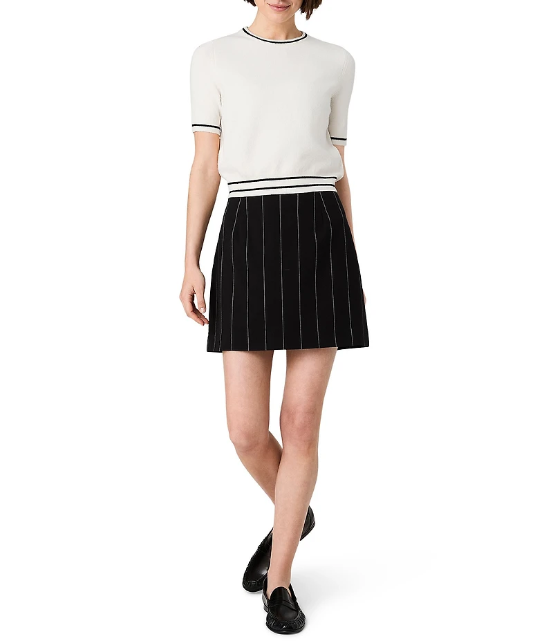 French Connection Wide Pinstripe Suiting A-Line Mini Skirt