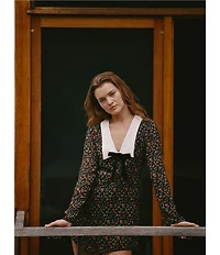 French Connection Yasmin Floral Print Crepe Bow Collared Long Sleeve Mini Dress