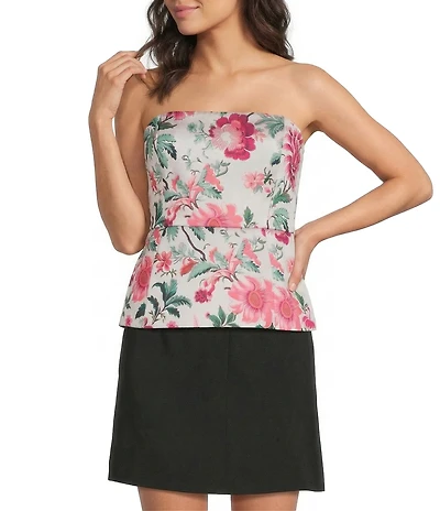 French Connection York Satin Floral Print Strapless Top