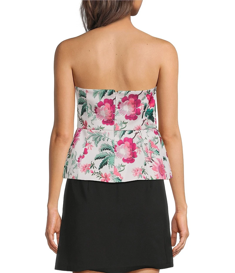 French Connection York Satin Floral Print Strapless Top