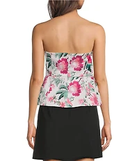 French Connection York Satin Floral Print Strapless Top
