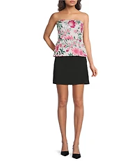 French Connection York Satin Floral Print Strapless Top