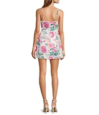 French Connection York Satin Floral Print Sweetheart Neckline Sleeveless Mini Dress