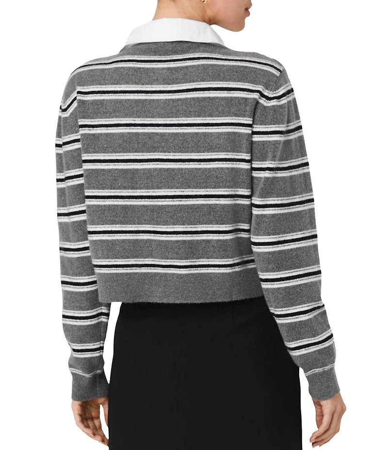 French Connection Yulia Knit Campus Stripe Contrast Collar Long Sleeve Pullover Top