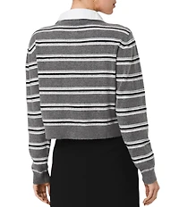 French Connection Yulia Knit Campus Stripe Contrast Collar Long Sleeve Pullover Top