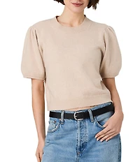 French Connection Yulia Knit Round Neck Short Puff Sleeve Top
