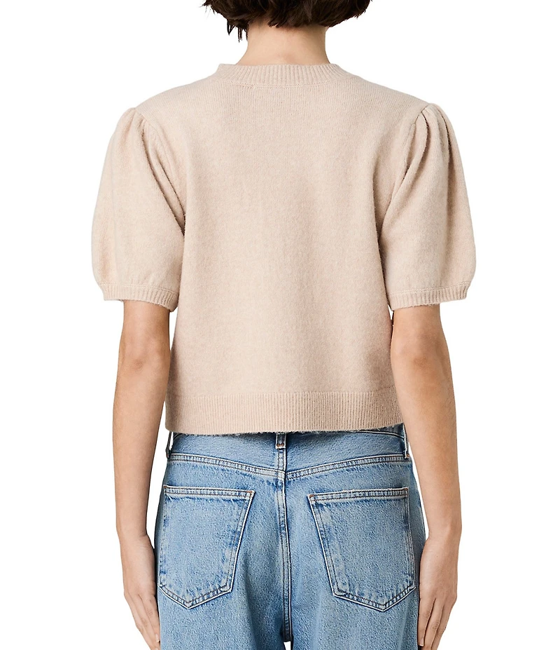 French Connection Yulia Knit Round Neck Short Puff Sleeve Top