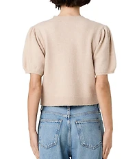 French Connection Yulia Knit Round Neck Short Puff Sleeve Top