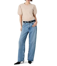 French Connection Yulia Knit Round Neck Short Puff Sleeve Top