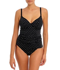 Freya Jewel Cove Dotted Print Non-Padded Plunge V-Neck Extended Bra Sizes Underwire Tankini Swim Top
