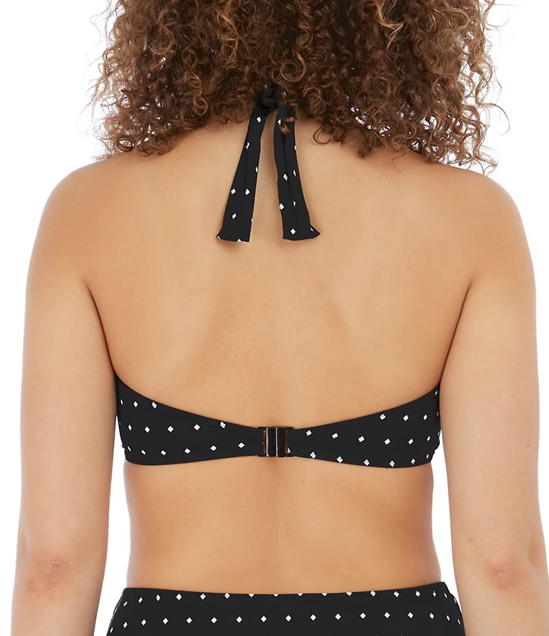 Freya Jewel Cove Dotted Print Plunge V-Neck Extended Bra Size Underwire Halter Tie Bikini Swim Top