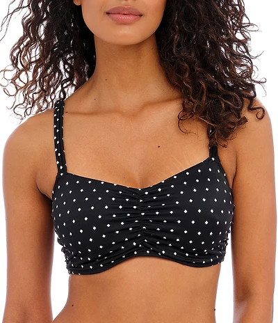 Freya Jewel Cove Dotted Print Scoop Neck Underwire Extended Bra Size Bralette Swim Top