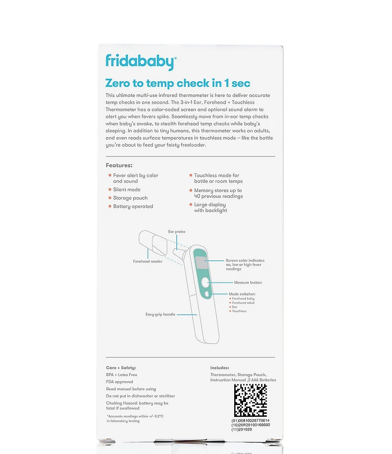 Fridababy 3-in-1 Ear, Forehead + Touchless Infrared Thermometer