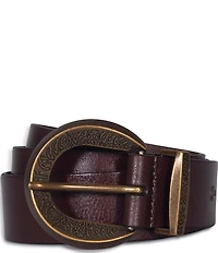Frye 1.4#double; Genuine Leather Engraved Buckle Belt