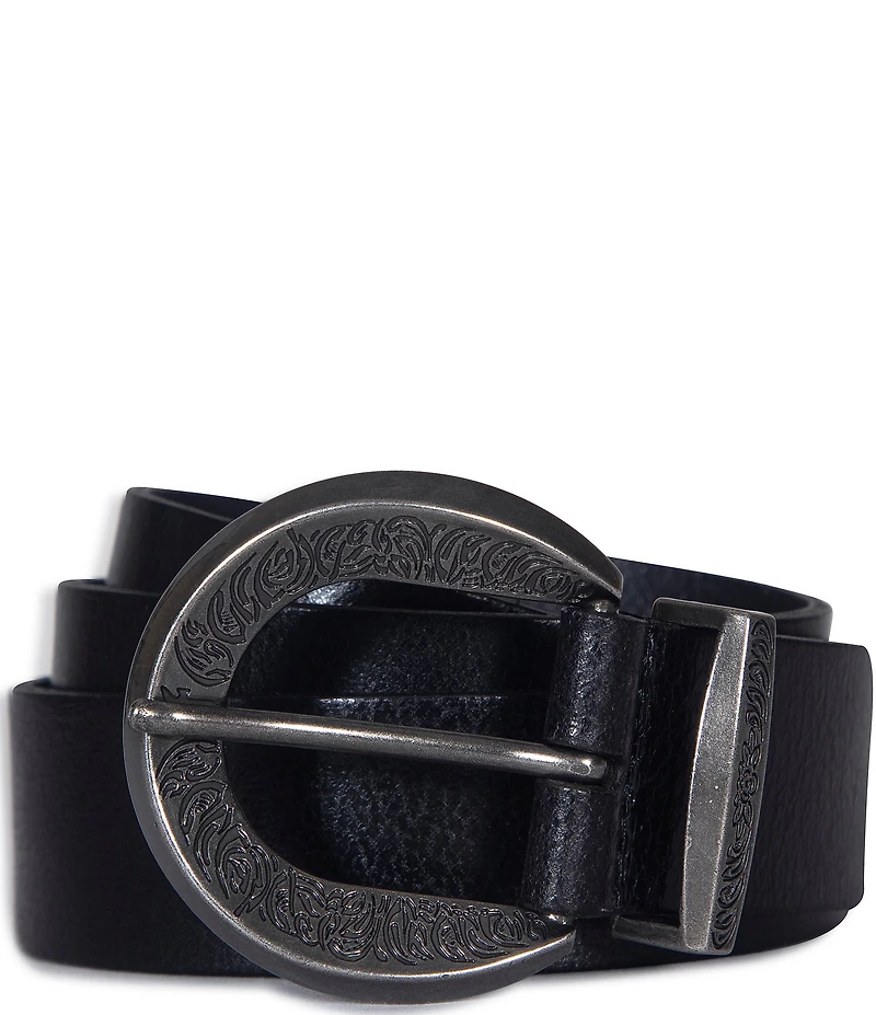 Frye 1.4#double; Genuine Leather Engraved Buckle Belt