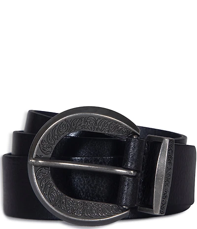 Frye 1.4#double; Genuine Leather Engraved Buckle Belt