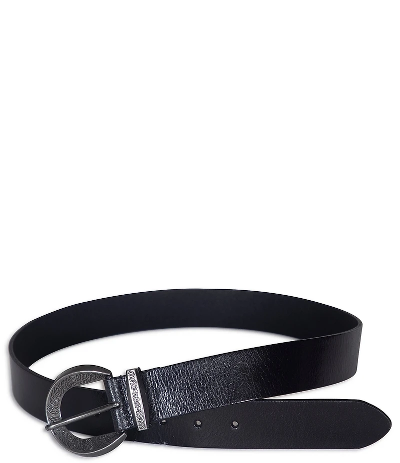 Frye 1.4#double; Genuine Leather Engraved Buckle Belt