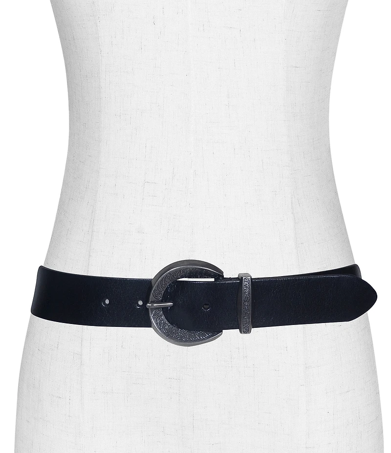 Frye 1.4#double; Genuine Leather Engraved Buckle Belt