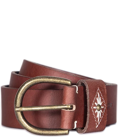 Frye 1.49#double; Embroidered Loop Leather Belt