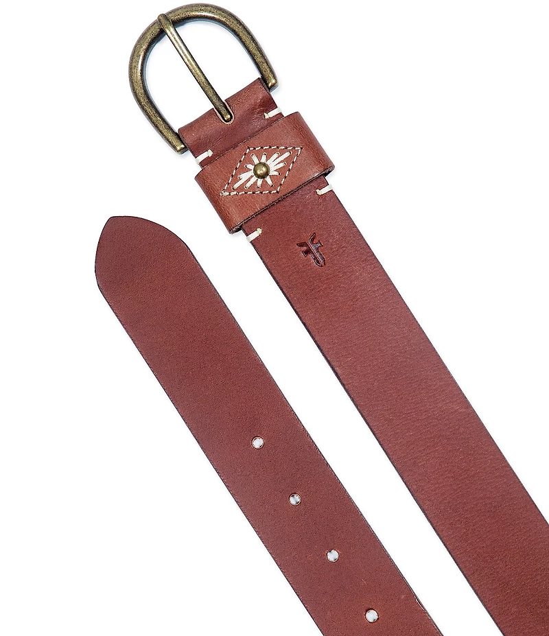 Frye 1.49#double; Embroidered Loop Leather Belt