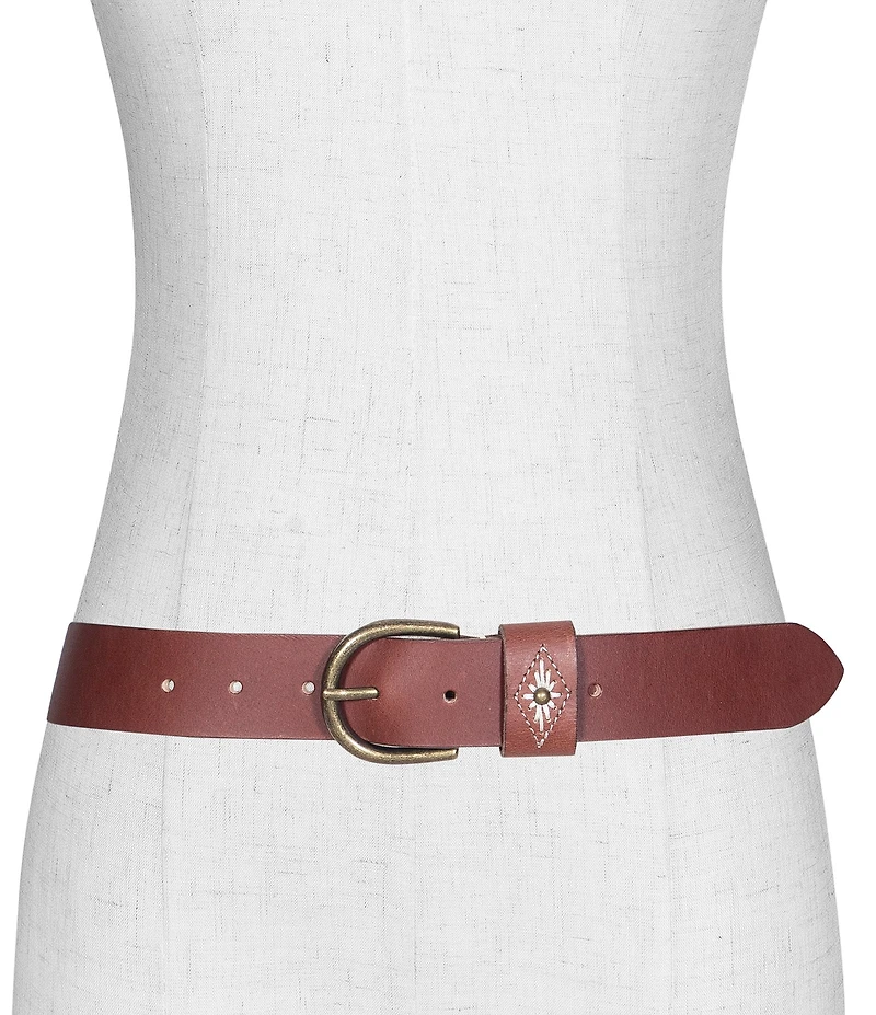 Frye 1.49#double; Embroidered Loop Leather Belt