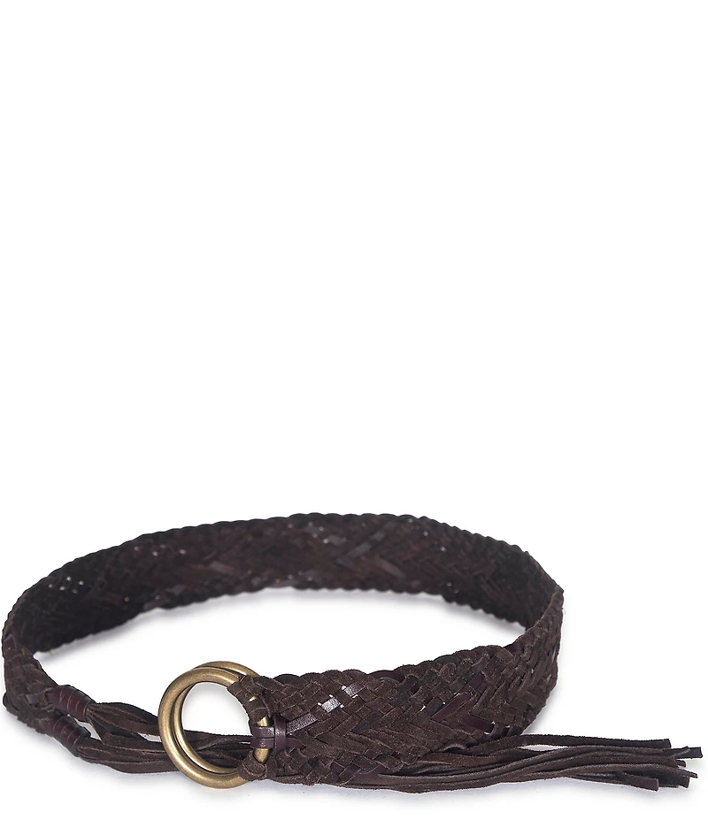 Frye 1.96#double; Woven Fringe Leather Belt