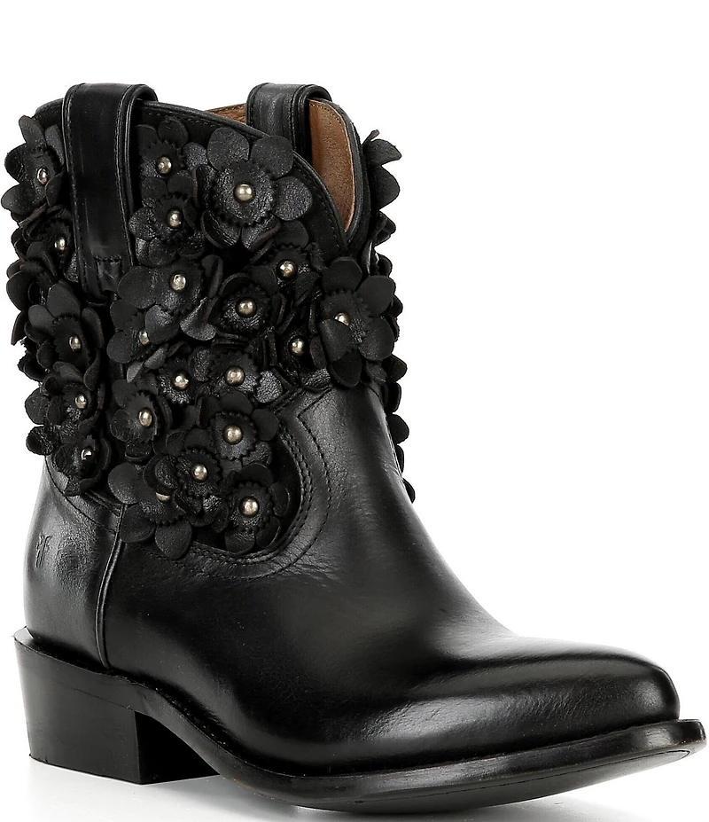 Frye Billy Leather Studded Flower Ornament Mid Calf Boots