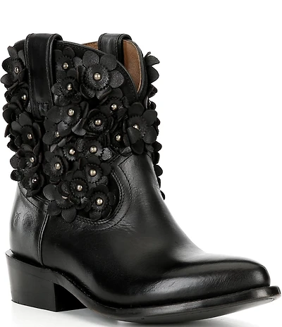 Frye Billy Leather Studded Flower Ornament Mid Calf Boots