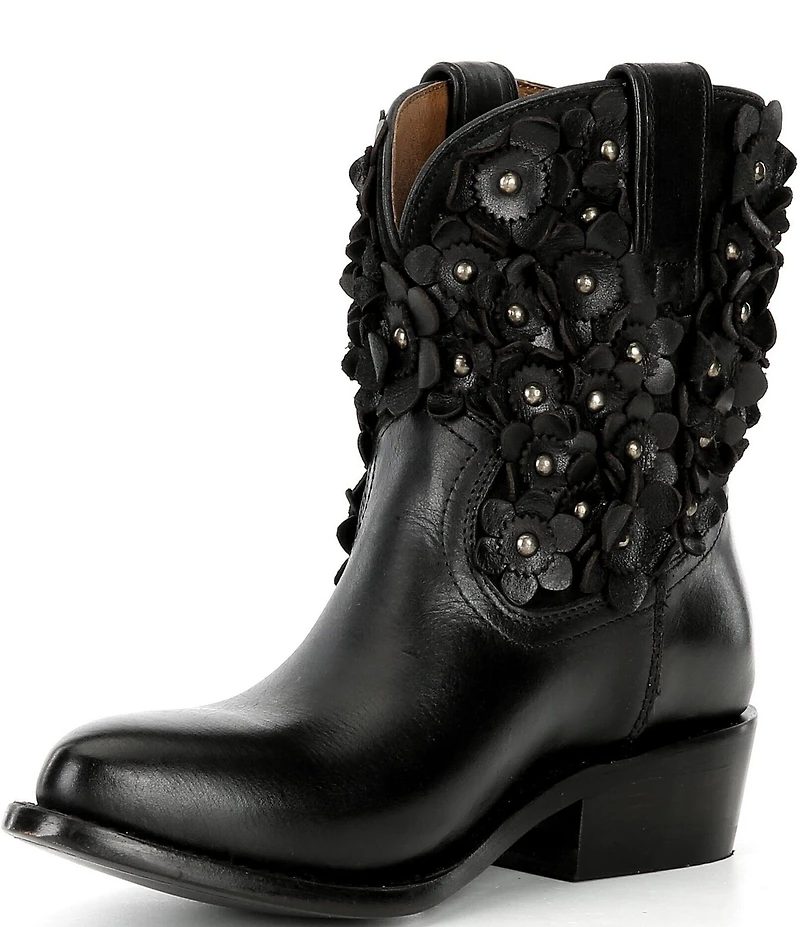 Frye Billy Leather Studded Flower Ornament Mid Calf Boots