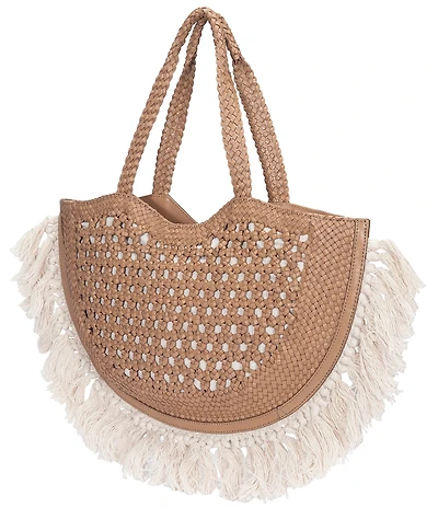 Frye Ella Woven Tassel Fringe Tote Bag