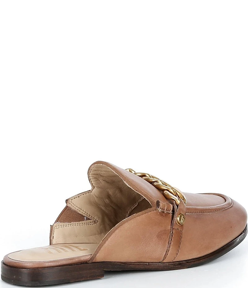 Frye Faith Leather Chain Hardware Detail Loafer Mules