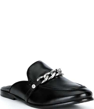 Frye Faith Leather Chain Hardware Detail Loafer Mules