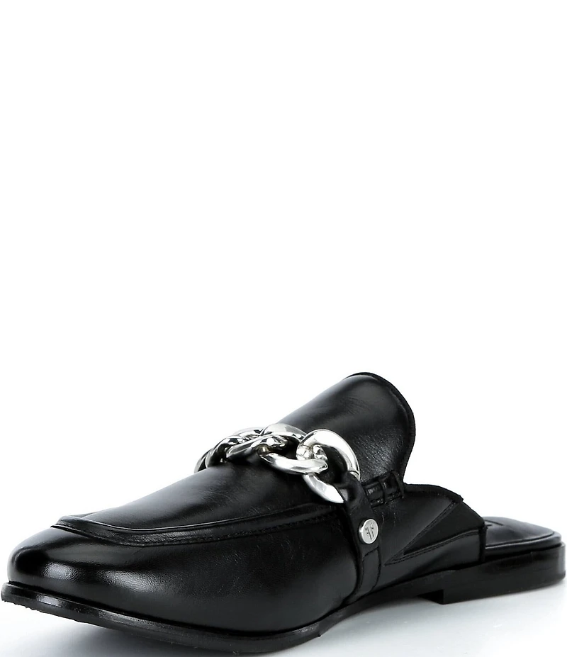 Frye Faith Leather Chain Hardware Detail Loafer Mules