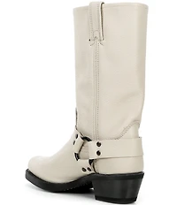Frye Women's Leather 12R O-Ring Harness Hardware Square Toe Tall Moto Boots
