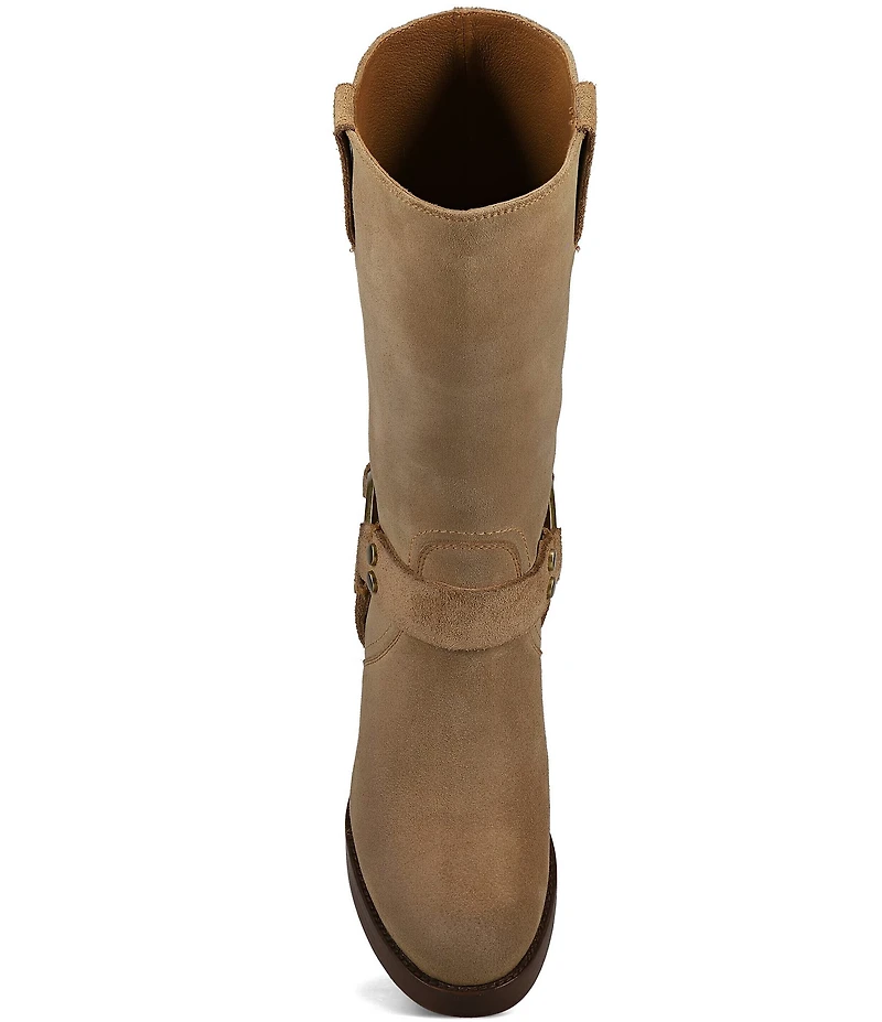 Frye Jean Suede O-Ring Harness Hardware Tall Boots