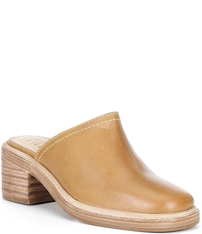 Frye Kate Leather Square Toe Block Heel Mules
