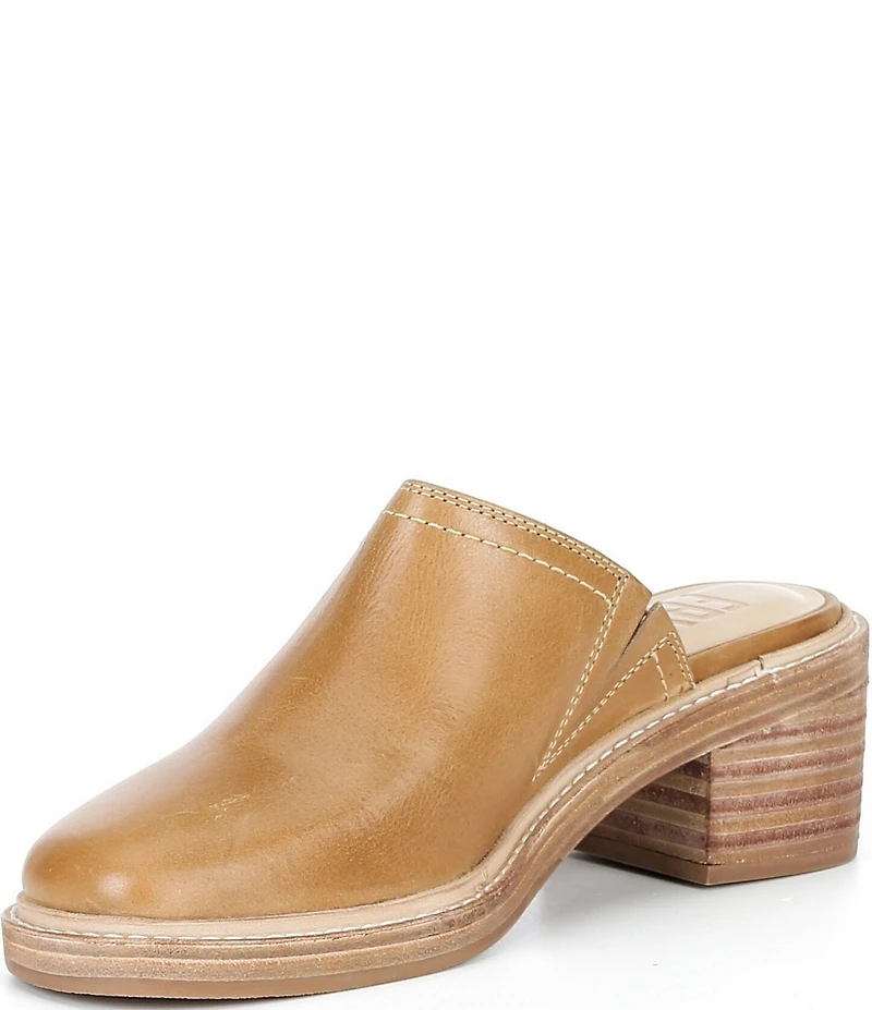 Frye Kate Leather Square Toe Block Heel Mules
