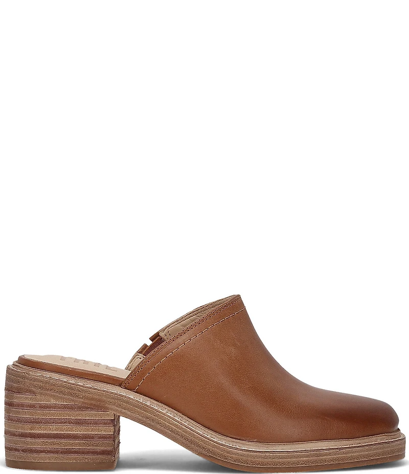 Frye Kate Leather Square Toe Block Heel Mules