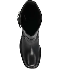 Frye Kate Moto Mid Calf Leather Block Heel Boots