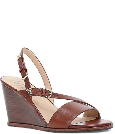 Frye Rachel Leather Buckle Slingback Wedge Sandals
