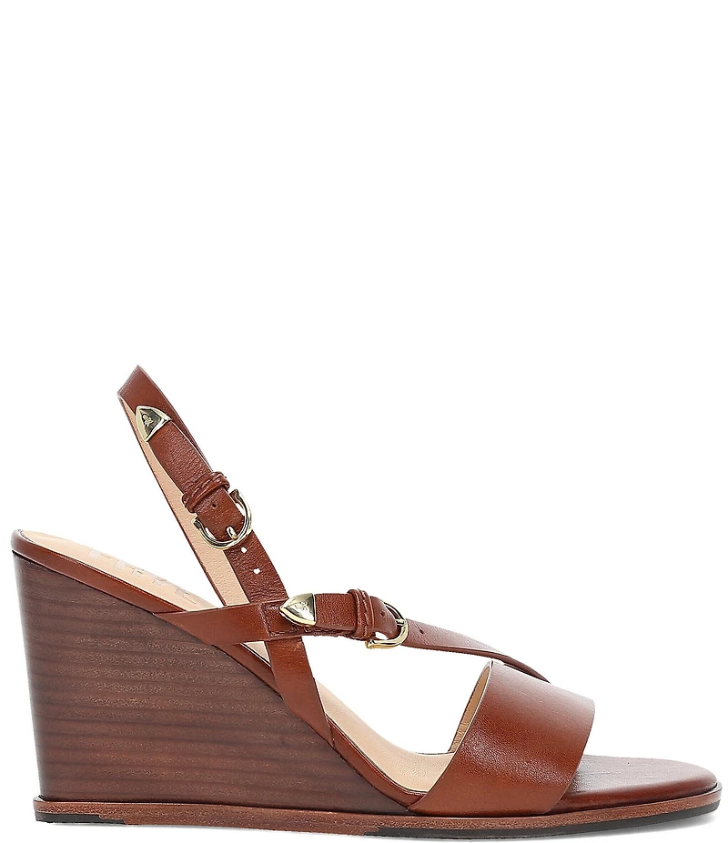 Frye Rachel Leather Buckle Slingback Wedge Sandals