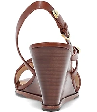 Frye Rachel Leather Buckle Slingback Wedge Sandals