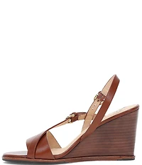 Frye Rachel Leather Buckle Slingback Wedge Sandals