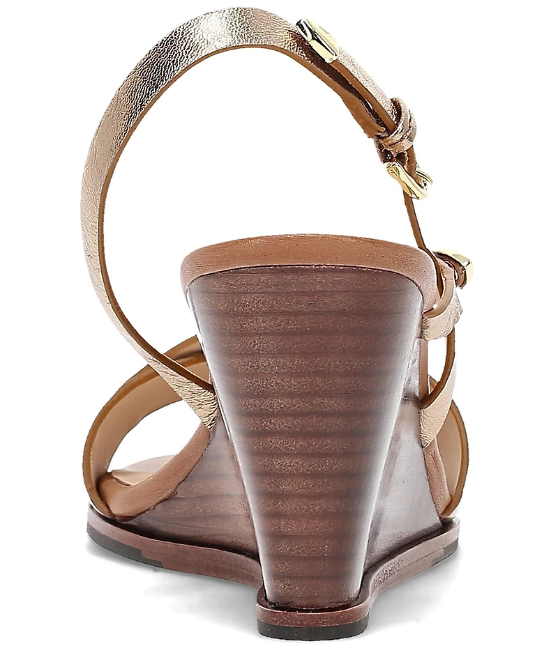 Frye Rachel Leather Buckle Slingback Wedge Sandals