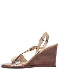 Frye Rachel Leather Buckle Slingback Wedge Sandals