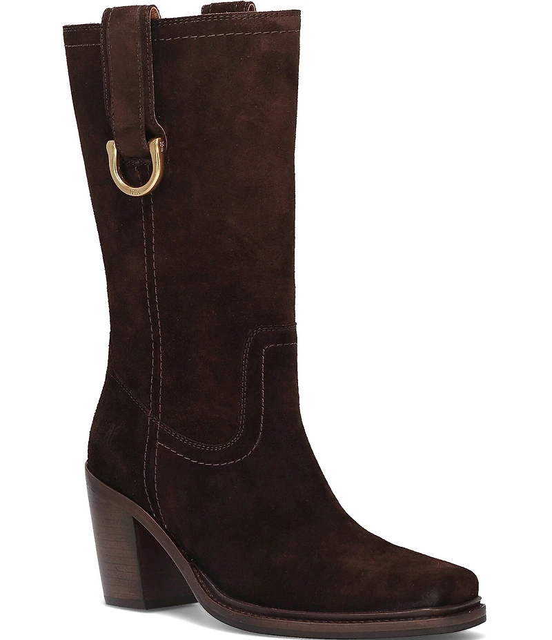 Frye Sedona Mid Calf Suede D-Ring Block Heel Boots